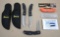 Pair of Rack PRC Skinning Knives with One Folding Knife in Sheaths and Eastmans' Folding Knife