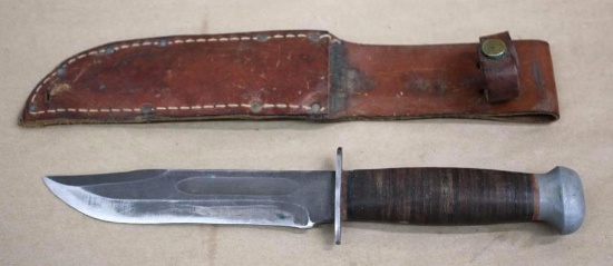 PAL RH-36 Darkened Steel Blade Fight Knife with Smooth Leather Sheath