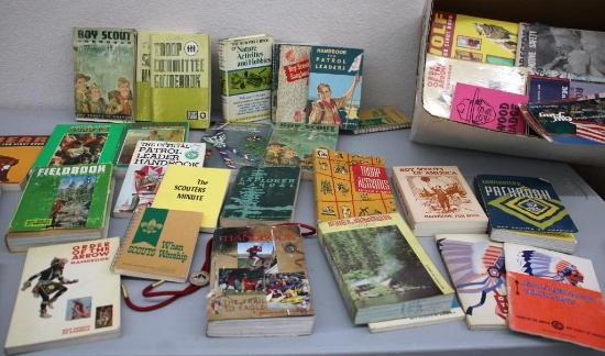 Box Filled With Many Vintage Scouting Books and Others