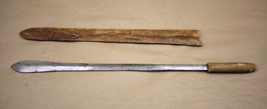 East African Billed Blade Sword with Leather Scabbard