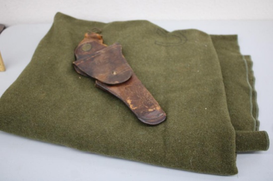 US Military Wool Blanket with Leather Sheath