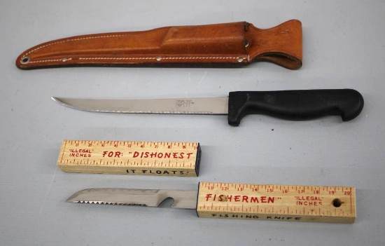 Diamond Cut Filet Knife in Sheath and Novelty Fishing Knife