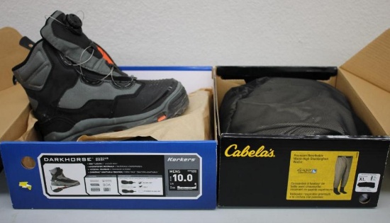 Cabela's XL Waders and Korkers Darkhorse Wader Boots Size 10