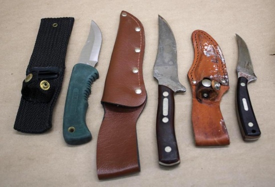 Three Old Timer Fixed Blade Knives with Sheaths