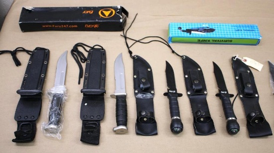 Five Mixed New Fury Survival Knives with Sheaths