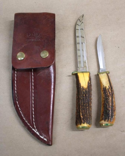 Case XX Stag Handle Knife Set in Leather Sheath