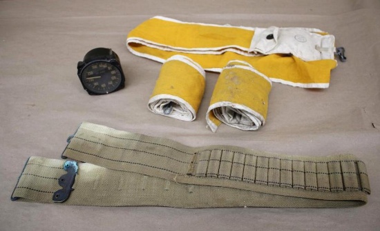 US Army Air Corp Troop Mail Pouches with Streamers, Ammo Belt, and Air Speed Odometer