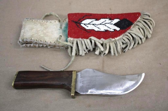 Hand-Crafted Custom Fixed Blade in Native American-Made Beaded Leather Sheath