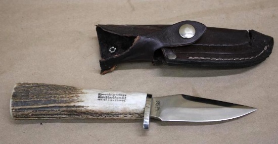 Excellent Silver Stag Custom Fixed Blade with Leather Sheath