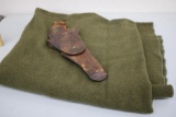 US Military Wool Blanket with Leather Sheath