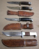Four Fixed Blade Hunting Knives with Three Sheaths