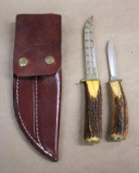 Case XX Stag Handle Knife Set in Leather Sheath