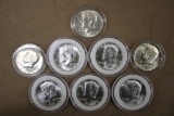 8 Ungraded Kennedy Half Dollars in Protective Cases and 10 Others
