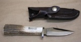 Excellent Silver Stag Custom Fixed Blade with Leather Sheath
