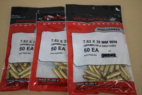 Three Packs of 50 Winchester 7.62 x 39mm New Brass