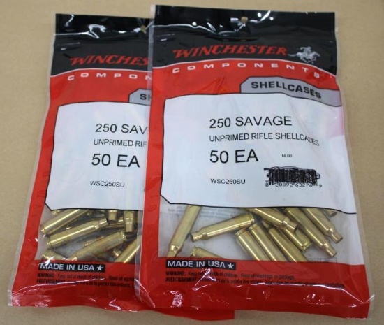 Two Packs of 50 Winchester 250 Savage New Brass