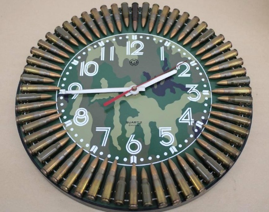 Battery Operated Clock with Live Ammunition Frame