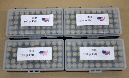 200 Rounds Commercially Reloaded 380 Ammunition in Ammo Cases