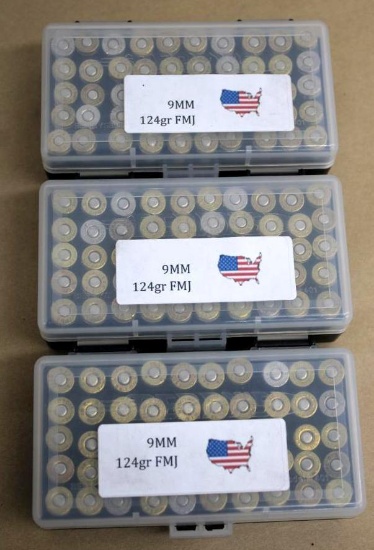 150 Rounds Commercially Reloaded 9mm FMJ Ammunition in Cases