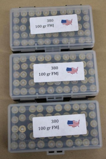 150 Rounds Commercially Reloaded 380 Ammunition in Ammo Cases