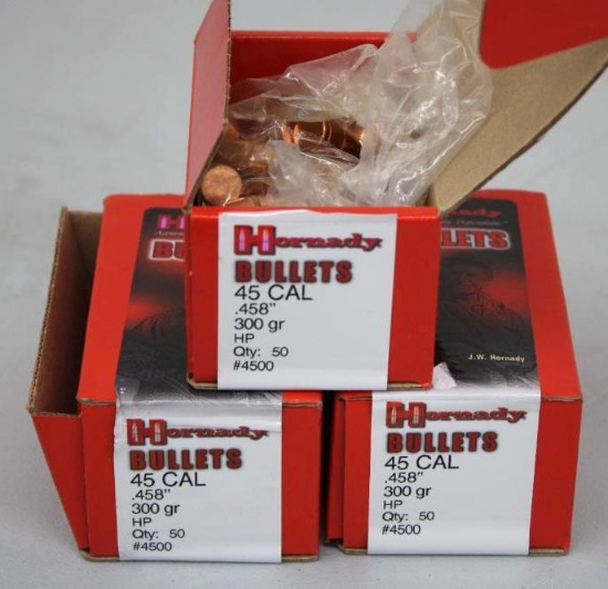 New and Open Boxes Hornady 45 Caliber Bullets for Reloading