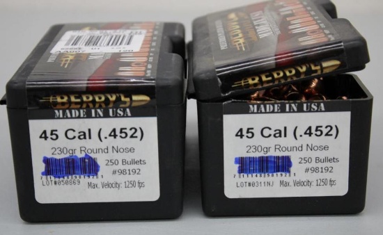 New and Open Boxes Berry's 45 Caliber Bullets for Reloading