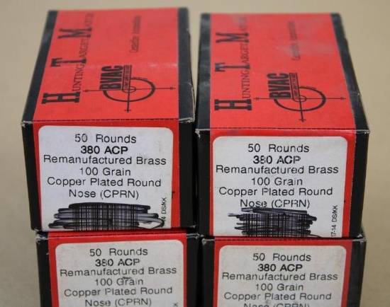 200 Rounds HTM BVAC 380 Auto Remanufactured Brass Ammunition
