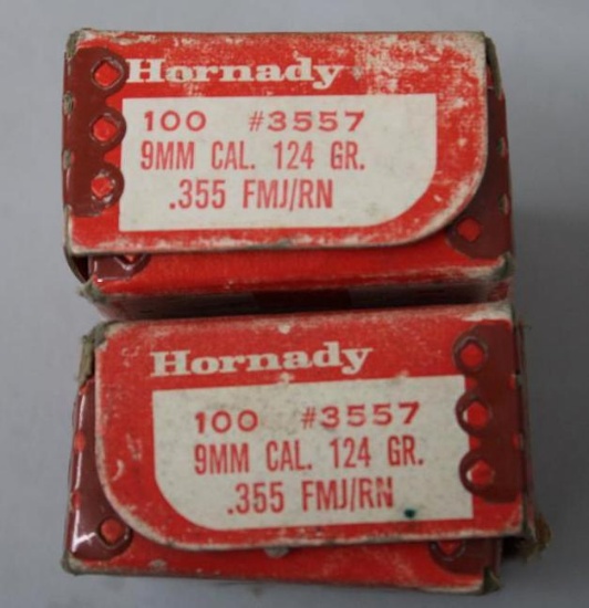 Two Open Boxes Hornady 9mm 124 Grain FMJ RN Bullets for Reloading