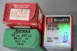 Three Boxes 25 Caliber Bullets for Reloading