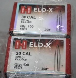 Two Packs of 100 Hornady Eld-X 30 Caliber Bullets for Reloading