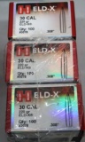 Three Packs of 100 Hornady Eld-X 30 Caliber Bullets for Reloading