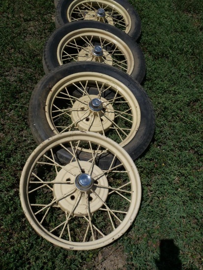 Four Model A Wheels with Three Tires