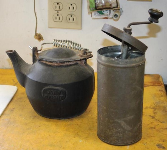John Wright Cast Iron Kettle and Manual Ice Cream Maker Canister