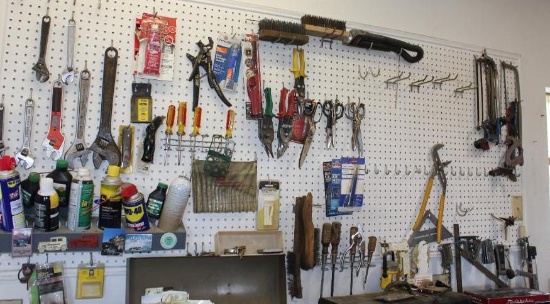 Mixed Hand Tools and All Other Contents of Pegboard