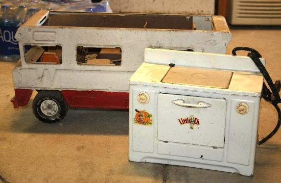 Mid-Century Metal Winnebago and Oven Toys