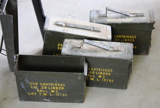 Four Small Caliber Ammo Cans, One Containing Large Bits