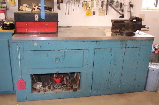Steel-Topped Shop Cabinet and Contents