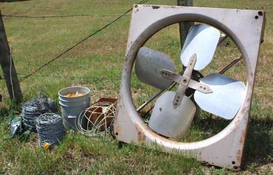 Large Steel Vent Fan, Steel Cable, and Wire Rolls