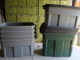 Six Rubbermaid Roughneck Plastic Boxes with Lids
