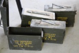 Four Small Caliber Ammo Cans, One Containing Large Bits