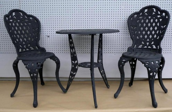 Cast Aluminum Patio Table with Two Chairs