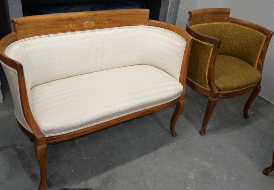 Beautifully Inlaid Antique Chair & Loveseat