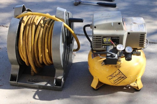 2 by 4 Oil Free Portable Air Compressor and Hose Reel