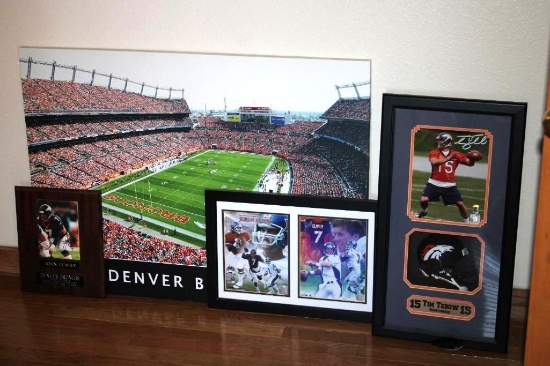 Signed John Elway and Tim Tebow Memorabilia with Mile High Stadium Print on Canvas