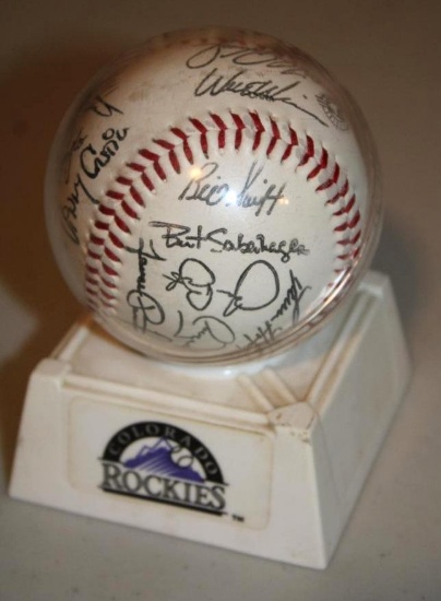 Signed Colorado Rockies Baseball in Case