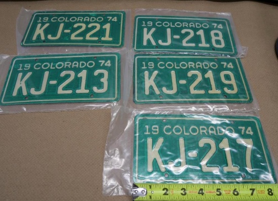 Five 1974 Colorado Motorcycle License Plates