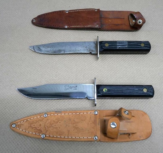 Two Utica Sportsman Fixed Blade Knives with Sheaths