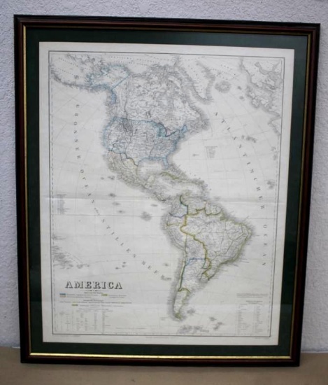 Framed Antique Map of the Americas Published by the Wiemar Geographisches Institut