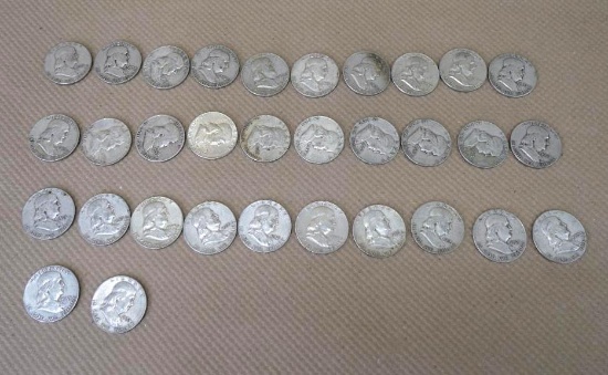 Thirty-Two 1953 90% Silver Half Dollars