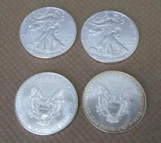 Four 2011 American Silver Eagle 1 oz 999% Fine Silver Coins #5